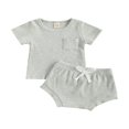 thumbnail image 1 of PENGXIANG Bébé Été Ensemble Manches Courtes Solides Hauts de Couleur Ensemble Shorts, 1 of 6