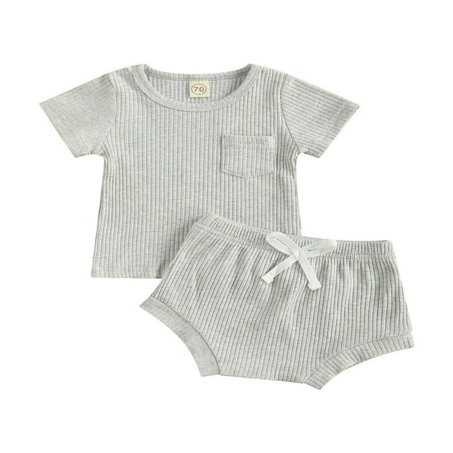 Ensemble d'Été Bébé Manches Courtes Hauts de Couleur Unie Ensemble