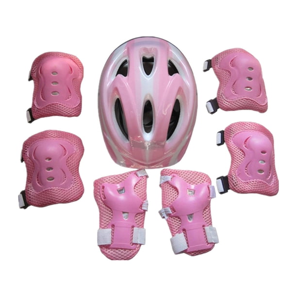 Juego de 7 piezas de protección para casco de bicicleta para niños, casco de monopatín y ciclismo rosa