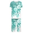 thumbnail image 5 of QUNYINEY Blue Ladies Pajamas Sets 2 Piece Button Soft Floral Short Sleeve Sleepwear and Capri Pants Round Neck Women Pjs Sets, 5 of 5