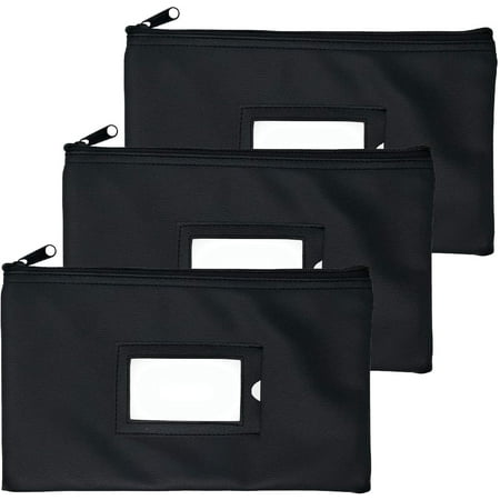 Money Bank Deposit Bag with Zipper, 11x6 inch, Black
