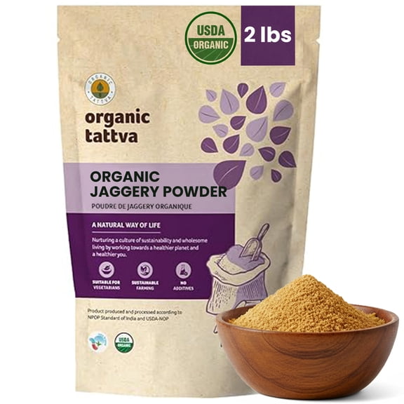 Organic Tattva Jaggery Powder 2LB, Powdered Sugar Substitute, Traditional Indian Gur Powder, No Additives, USDA Certified