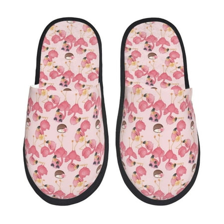 Balery Summer Flamingo Slient Indoor Furry Fleece Comfort House Shoes Soft Non-Slip Home Shoes Cotton slippers House Slippers-- Large