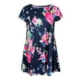 thumbnail image 2 of Pierna Flojo De La Impresión Floral De La Cuello Casual De Las Mujeres Del Verano Azul marino XXL, 2 of 9
