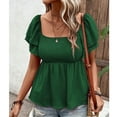 thumbnail image 6 of Timegard Tops for Women Trendy Ruffle Short Sleeve Square Neck Ruched Loose Summer Beach Casual Tee Shirts, 6 of 6