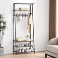 thumbnail image 1 of Coat Rack Shoe Bench with 5 Hooks, Hall Trees Entryway Bench with Storage, Multifunctional Hallway Organizer, Wood Look Accent Furniture with Metal Frame for Entryway, Living Room, Bedroom, 1 of 8
