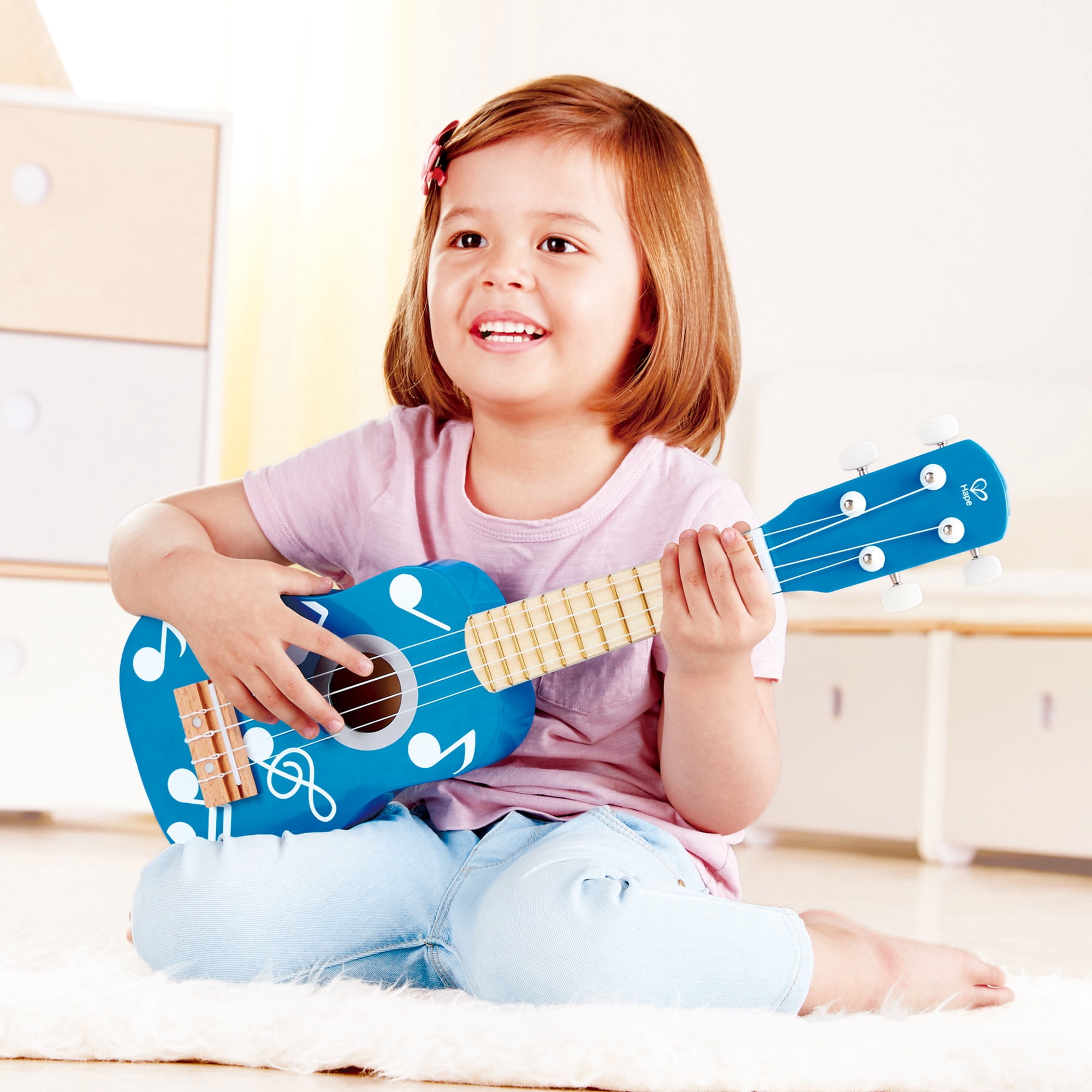 Hape Kid's Wooden 21" Blue Ukulele, Kids Musical Instrument Toy