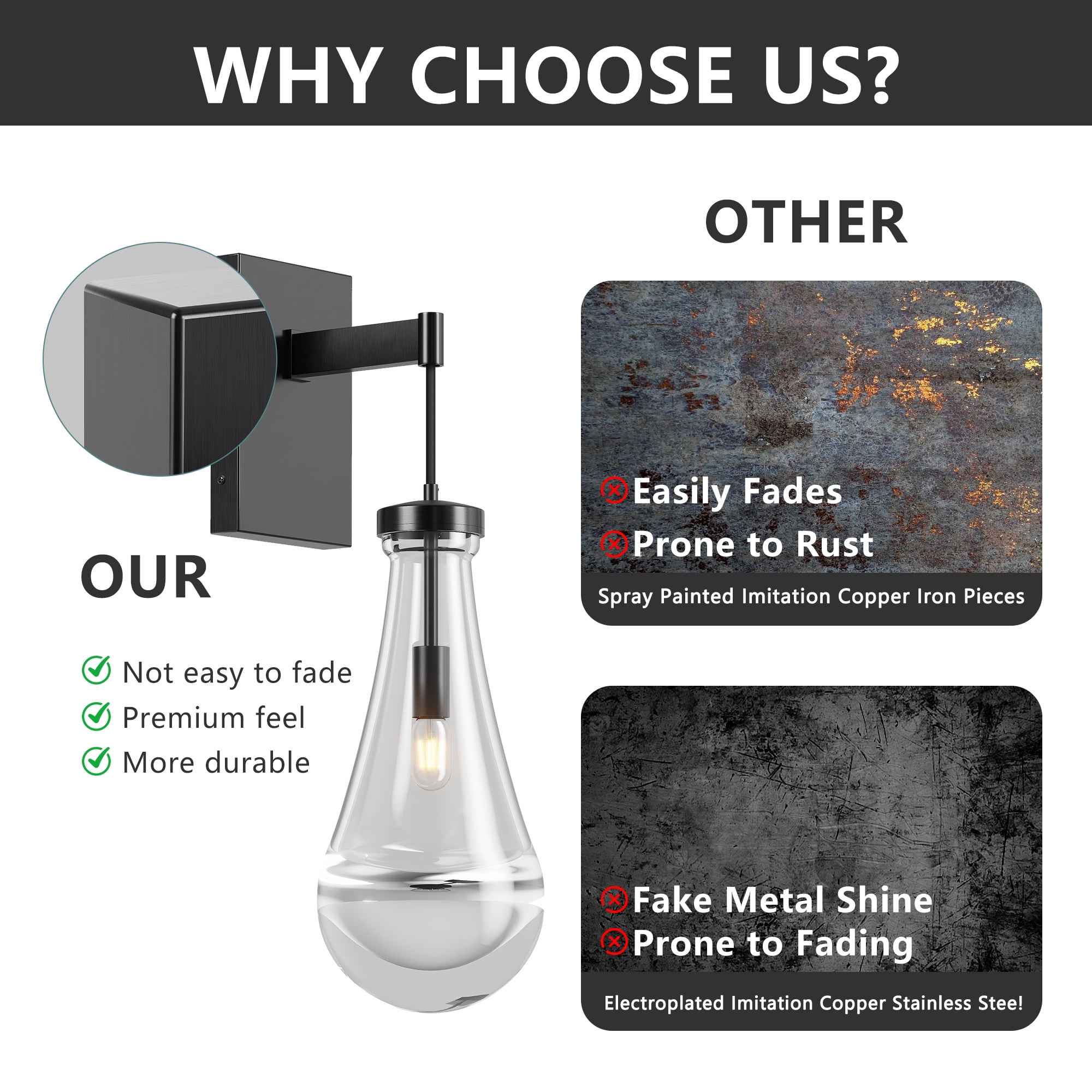 Black Modern Wall Sconces with Clear Glass, Wall Mounted Light Fixture for Living Room, Hallway, Reception Desk, Bathroom - Walmart