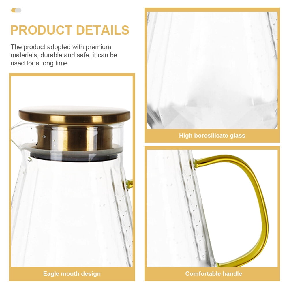 Glass Jug with Lid Water Cold Drink Kettle Large Mimosa Pitcher Household Beverage Decorative