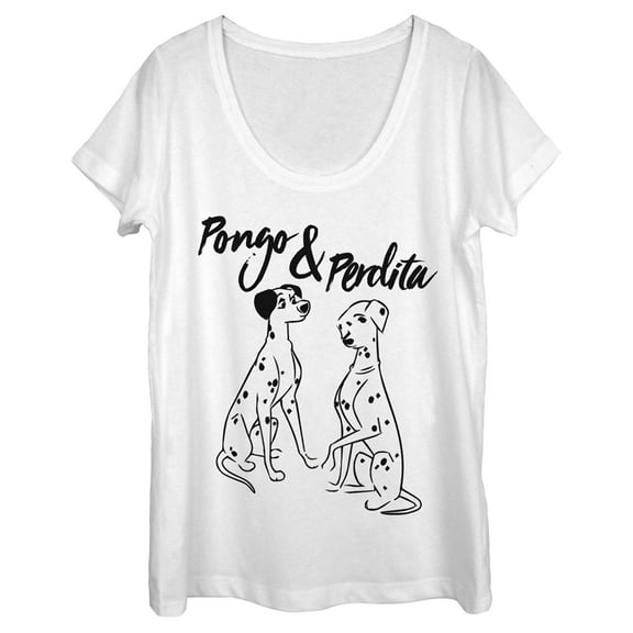 Women's One Hundred and One Dalmatians Pongo and Perdita Scoop Neck White Large