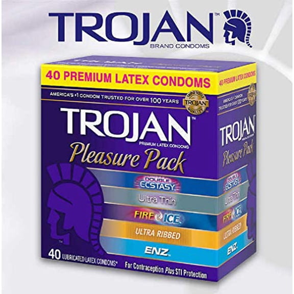 Trojan Pleasure Pack Premium Lubricated Latex Condoms, 40 Count (Fire & Ice)