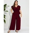 thumbnail image 2 of Yesfashion Women Plus Size Jumpsuit Wrap V Neck Ruffle Short Sleeves High Waist Wide Leg Romper Pants, 2 of 5