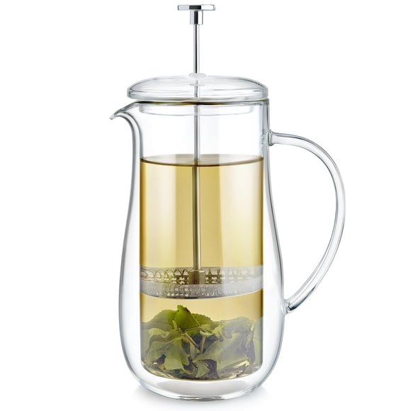 Teabloom Insulated Double-Walled Glass French Press – 100% Plastic-Free Tea & Coffee Press for Pure, Rich Flavor | 34 oz Precision Brewer | Con