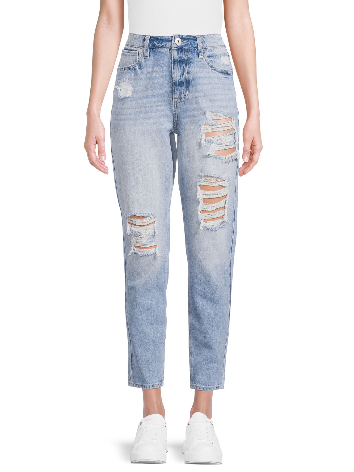 No Boundaries Juniors' Destructed Mom Jeans