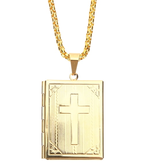 Golden Locket Necklace for Men Made of Stainless Steel with Delicate Pendant and Comfortable Texture