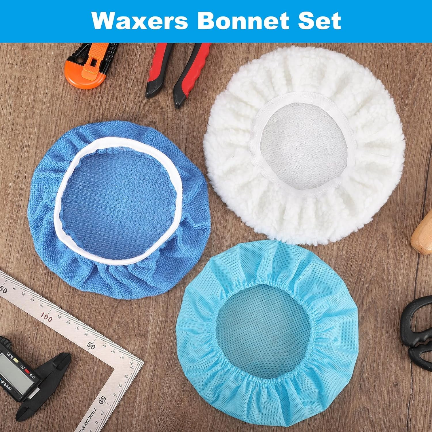 40 PCS Polishing Bonnet Pads,9 to 10 Inches Buffer Bonnets,Car Polisher Pad Bonnet,Buffing Pad Cover Waxers Bonnet,Mix Pack 24 Microfiber, 8 Non-Woven, 8 Woolen for Car Polisher