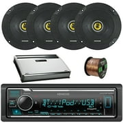 Kenwood Single DIN Bluetooth SiriusXM Ready Digital Media Car Stereo Receiver, Kicker 6.5" 300W Coaxial 2-Way Automotive Speakers - 2 Pairs, MB Quart 360-Watt 4-Channel Amplifier, Speaker Wire