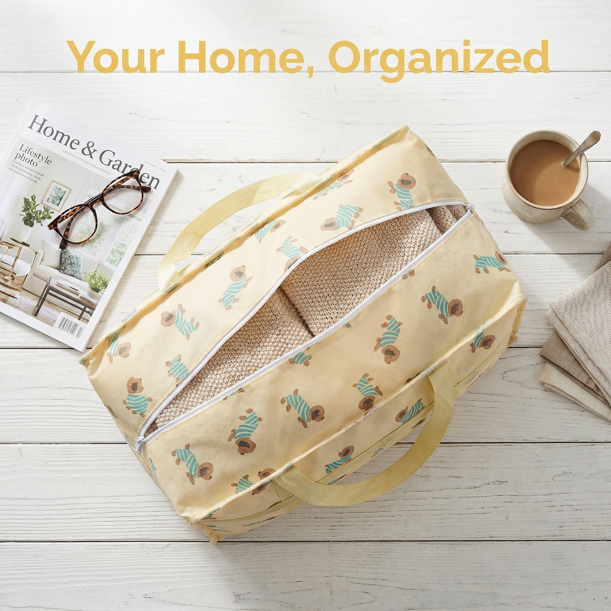 Unique Bargains Floral Clothes Storage Bags for Organizing Clothing Beige 27.6"x19.7"x9.8"