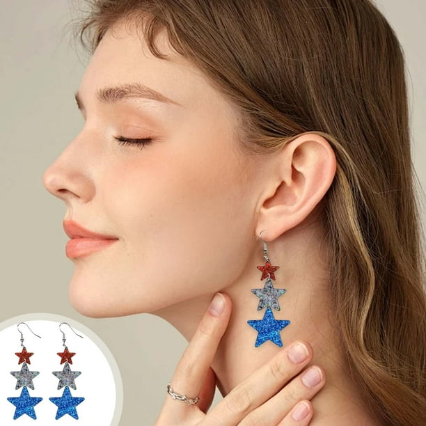Decoraciones para el Día de los Caídos, decoraciones para el 4 de julio, decoraciones patrióticas, aretes con bandera roja, blanca y azul para mujer, aretes colgantes del 4 de julio para mujer, aretes