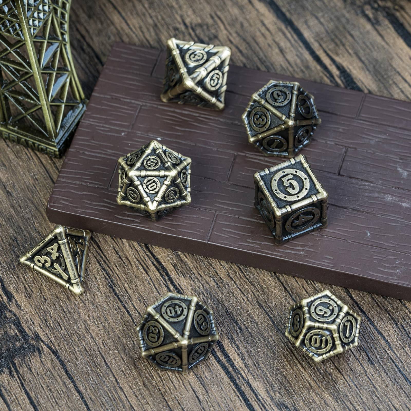 Cusdie 7 Pcs DND Metal Dice, Steampunk Style Polyhedral Dice Set, Metal Dice Set for Role Playing Game D&D Dice MTG Pathfinder