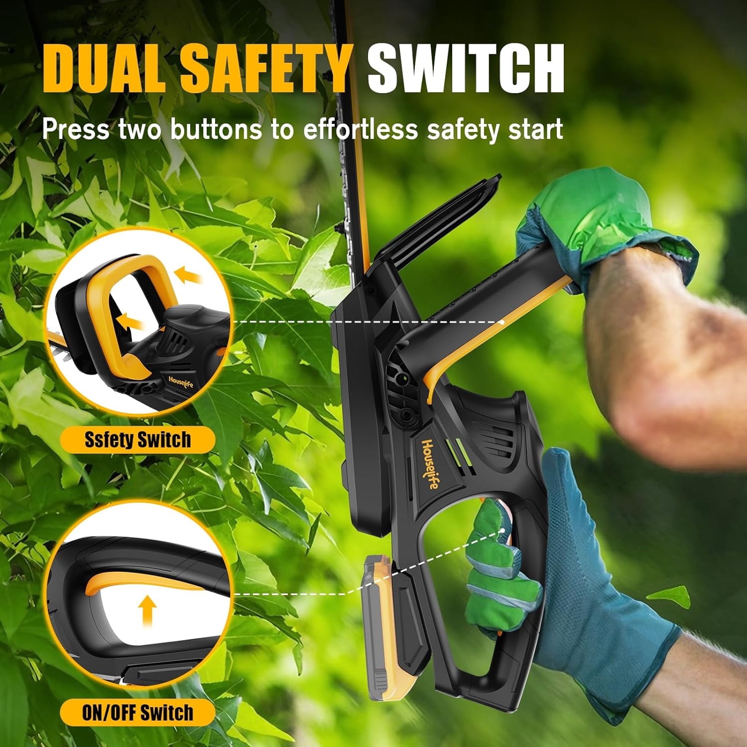 Cordless Hedge Trimmer Compatible with DeWalt 20V  Battery, 22-Inch Electric Bush Trimmer with Dual-Action Blade for Gardening