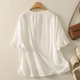 thumbnail image 4 of Vestidos Casuales Para Mujer, Blusas De Mujer De Moda Blusa de moda para mujer con botones bordados de lino sintético y cuello redondo y manga corta, 4 of 9