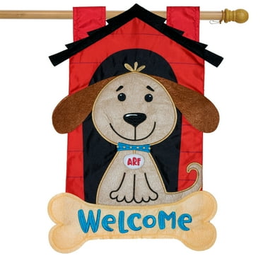 Welcome Doghouse Applique House Flag Everyday 28" x 40" Briarwood Lane