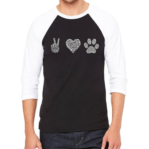 Men's Raglan Baseball Word Art T-shirt - Peace Love Dogs