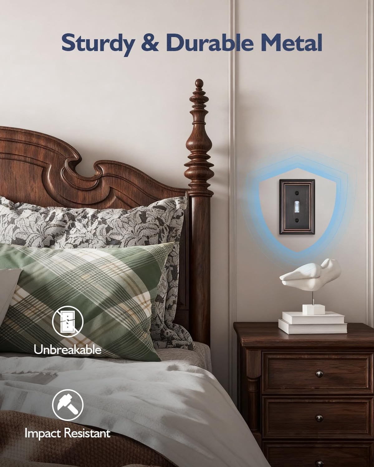 Metal Wall Plates, Decorative Switch Plates and Outlet Covers (Aged Bronze/1 Toggle 4 Pack)