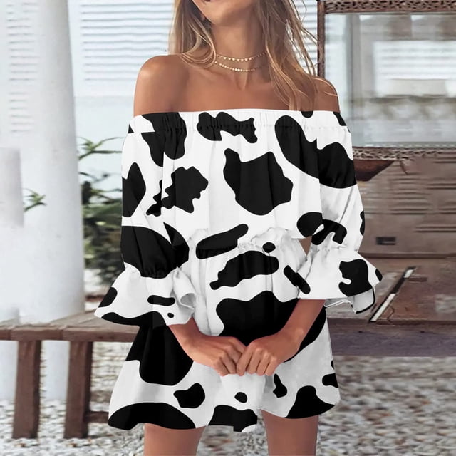 Robes d'Été Grande Taille pour Femmes 2024 Col Rond Ligne A Imprimée Décontractée Manches Courtes à Volants Robe Économisez jusqu'à 65 %!