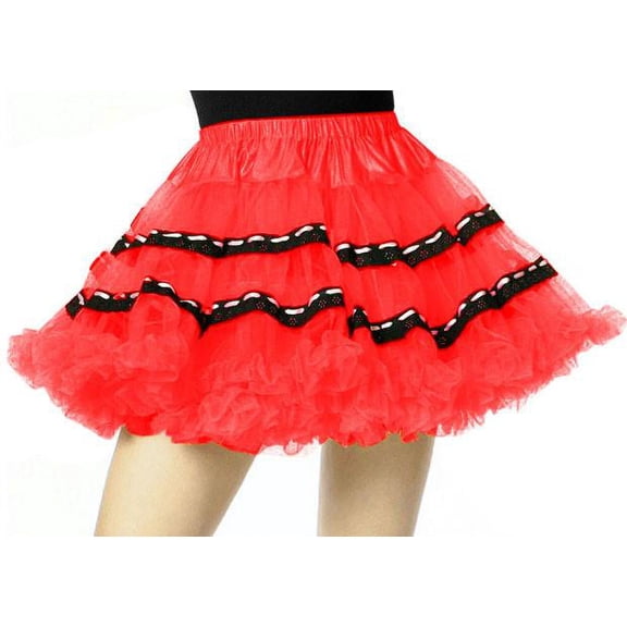 Red Soft Tulle Petticoat with Black Trim