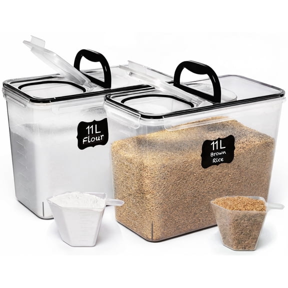 Shazo 2 PC (11L | 372 fl oz) Extra Large Airtight Flour Sugar Storage Containers with Handle, BPA Free Plastic Food Storage Containers with Lids