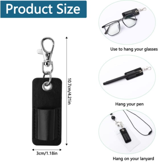 Portable Lanyard Pen Holder, Leather Badge Pencil Holder Leather Pen Pouch Holder Pocket Protector for Badge Pen Holder Keychain or Neck Lanyard