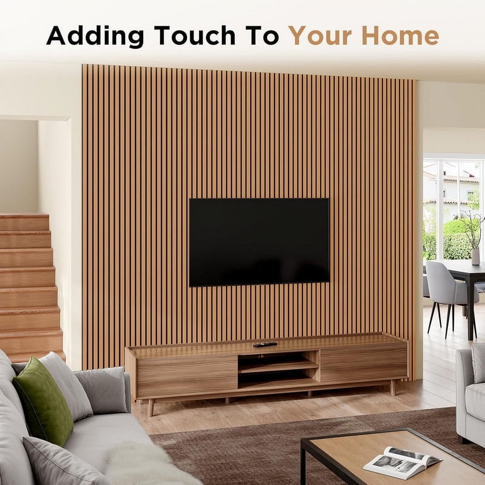 Easy4Home 4Pcs Wood Soundproof Wall Panels 94.5" x 12.6" Wood Slat Acoustic Panels, Light Brown