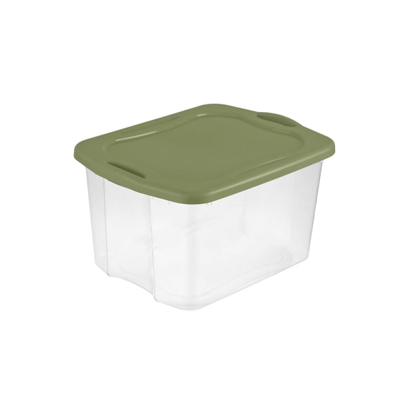 Sterilite 66 Liter EZ Carry, Clear Plastic Storage Bin with Full-Grip Handles and Green Lid