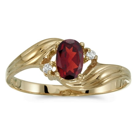 Oval Faceted Garnet Ring - 10k Yellow Gold Oval Garnet And Diamond Ring