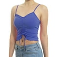 thumbnail image 1 of Made by Olivia Women's Tunnel Drawstring Front Tie Ribbed Strap Ruffle Hemmed Cropped Length Cami Top, 1 of 4