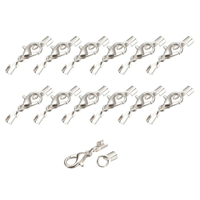 40 Juegos 3mm Plegado Cable Extremos con Langosta Garra Cierres, Terminador Crimpado Extremo Tapas para Bricolaje Fabricación Cuero Pulseras, Plata Blanco