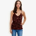 thumbnail image 6 of Women's Sequined Spaghetti Strap V-Neck Camisole Top for Party and Night Out- XX Large, Red, 6 of 7