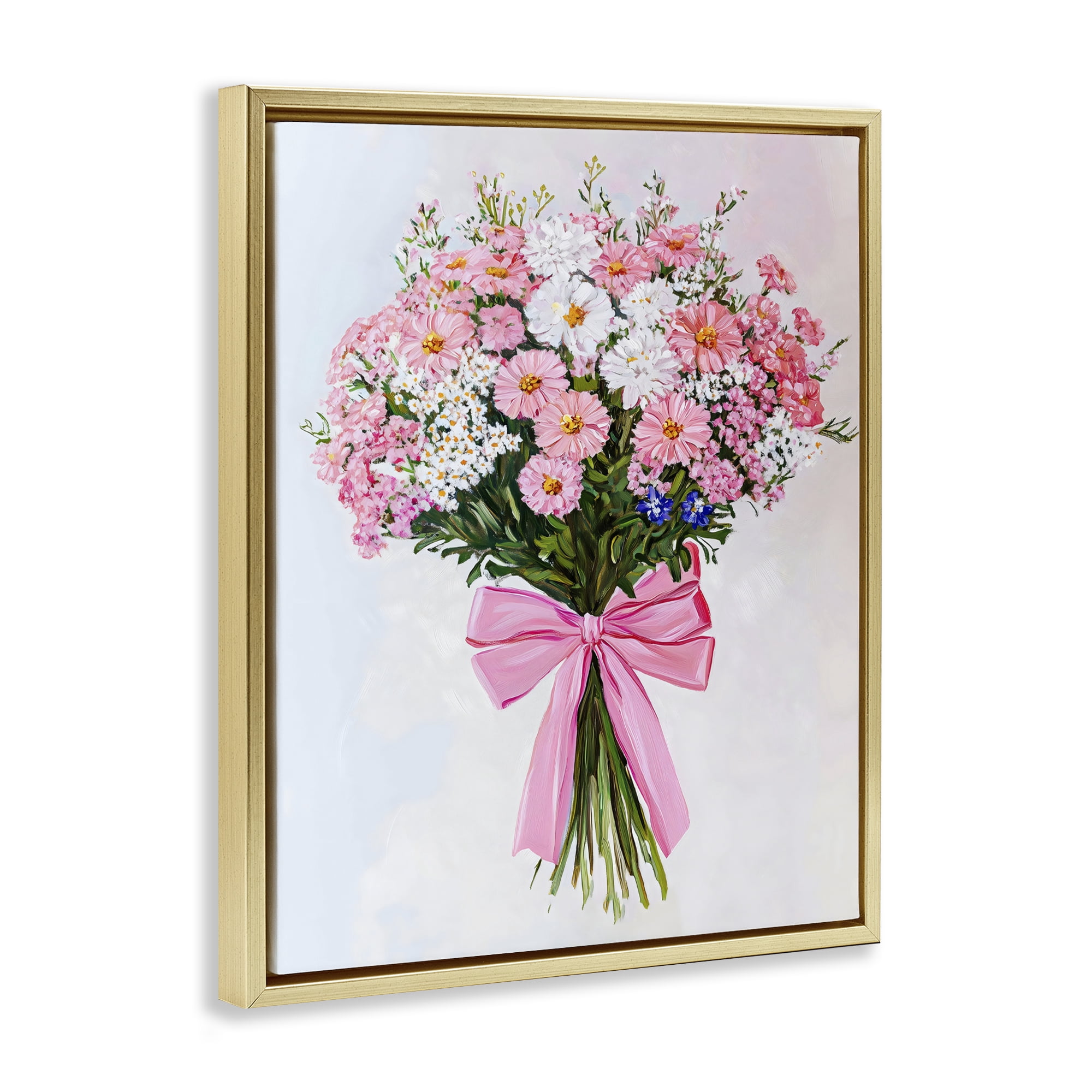 Stupell Industries Pink & White Tied Flower Bouquet Gold Framed Floater Canvas Wall Art, design by The Prints Vibe