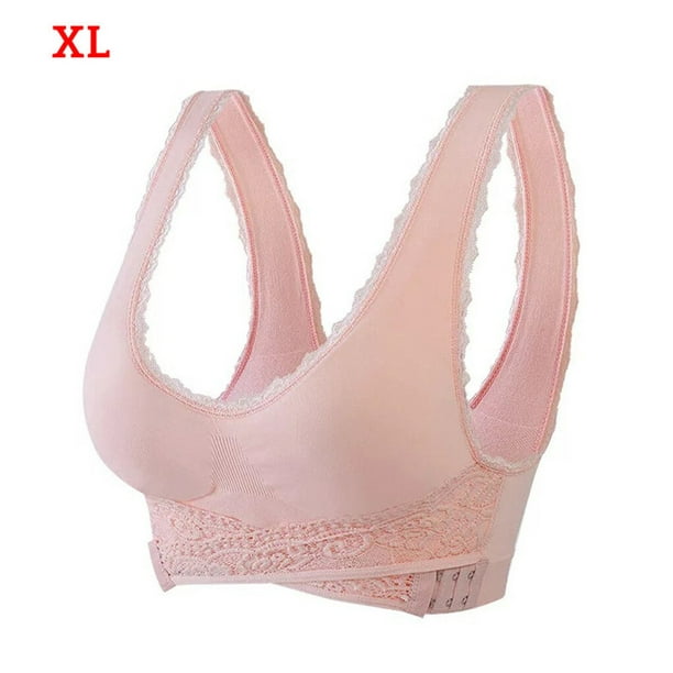 thinsony Fitness Bra Women Wireless Push Up Lace Design Sports Bra Yoga  Adjustable Girl Underwear, Pink, xL