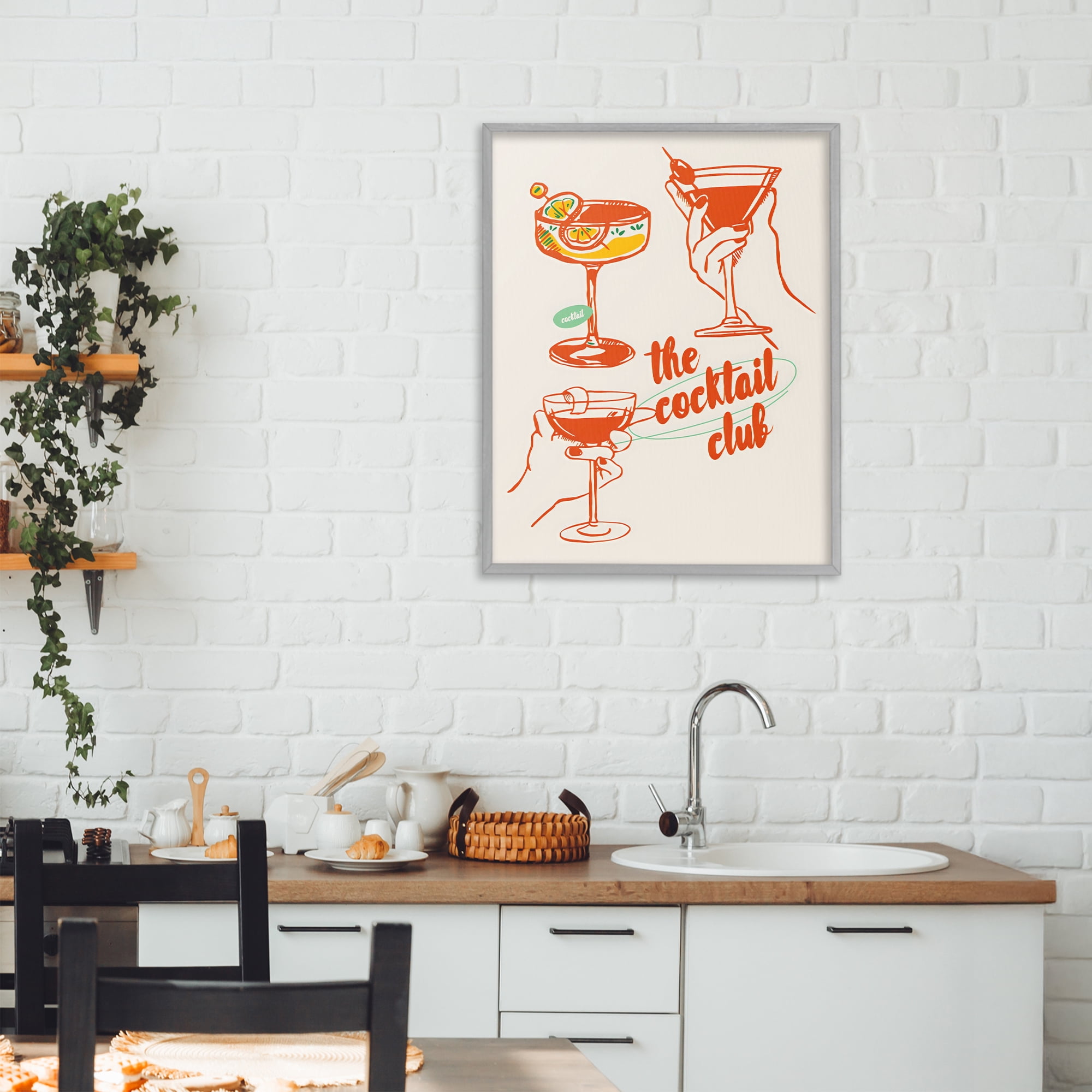 Stupell Industries Cocktail Club Toasting Glasses Gray Framed Giclee Art, design by The Prints Vibe