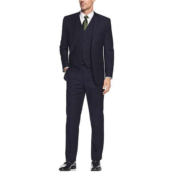 Alberto Nardoni Navy Suit Slim Skinny European Fit Vested 3 Pieces Suit Notch Lapel Side Vented