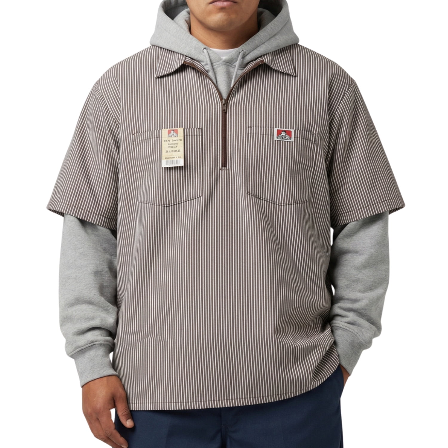Ben Davis 1/2 Zip, 3XL Short Sleeve Striped Work Shirt, Tough