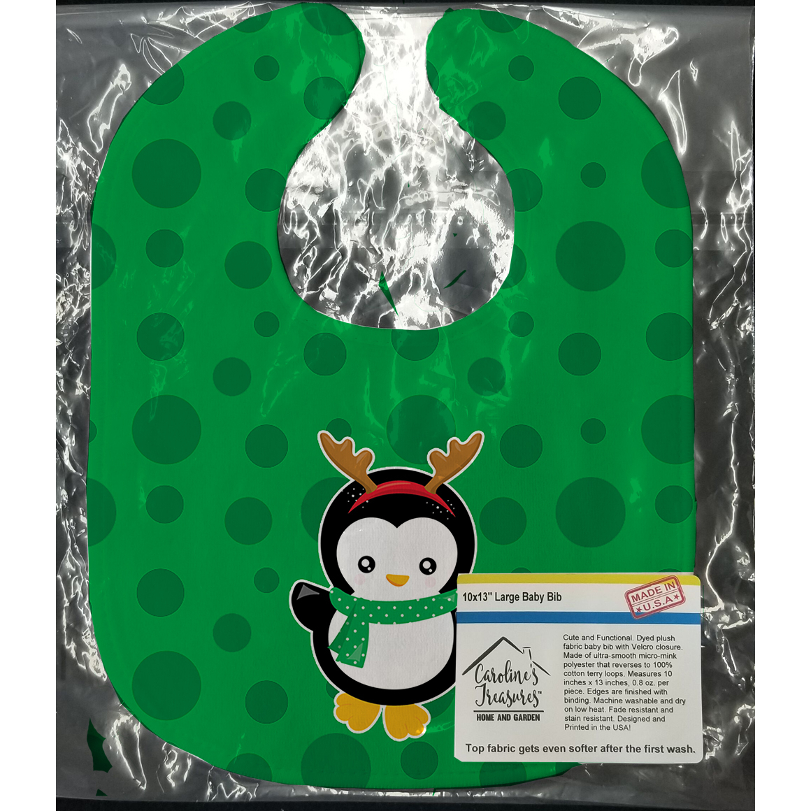 Caroline's Treasures Christmas Baby Bib, Reindeer Penguin, Green