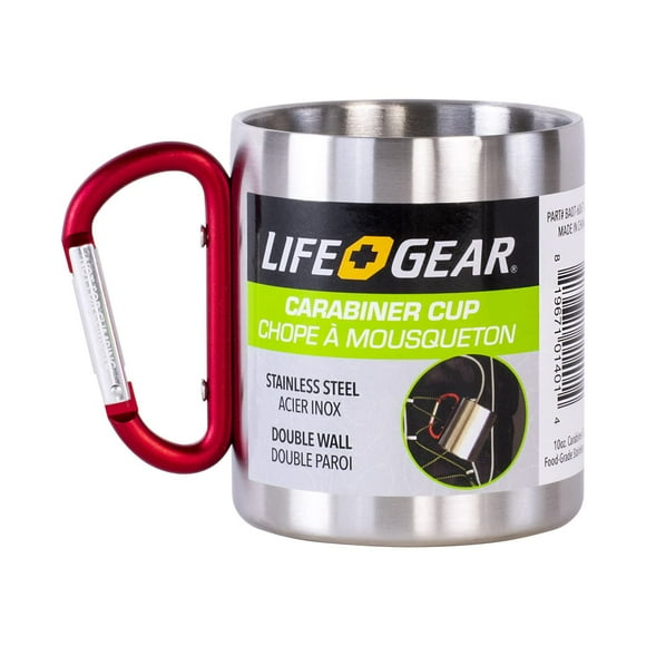 Life Gear Tasse en Acier Inoxydable à Double Paroi avec Poignée Mousqueton - Portable pour Escalade, Randonnée, Camping Ou Voyage 10 oz
