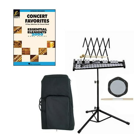 Band Directors Choice Educational Bell Kit Pack Concert Favorites Deluxe w/Carry Bag, Drum Practice Pad & Sticks & Concert Favorites Band Folios Book Vol 2
