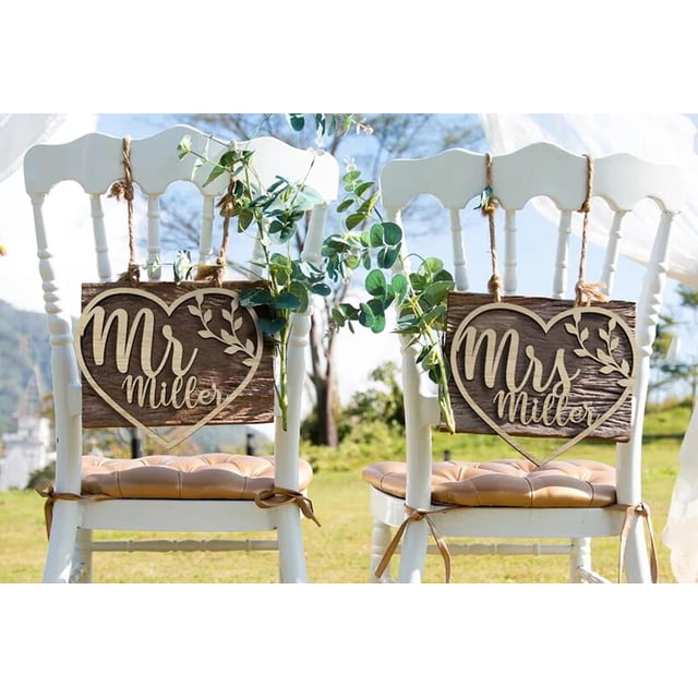 Mr And Mrs-letrero de silla de novia y novio para boda, corona de boda rústica, decoración de mesa de fiesta, accesorios para fotos de boda, regalo personalizado