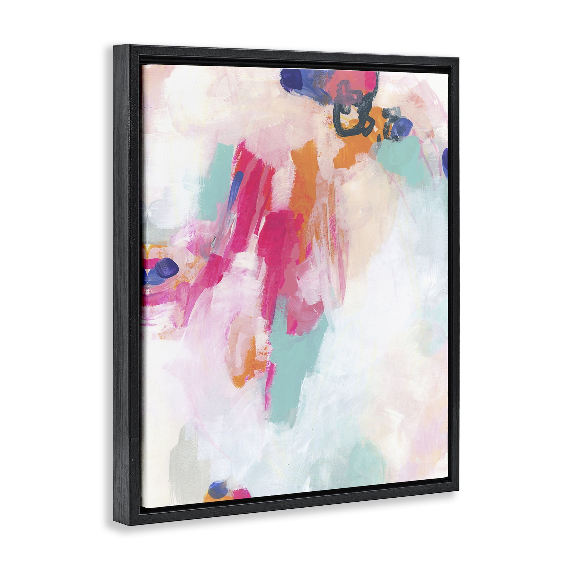 Stupell Industries Pink & Blue Paint Strokes Abstract Painting Black Floater Framed Canvas Art Print Wall Art, 25 x 31