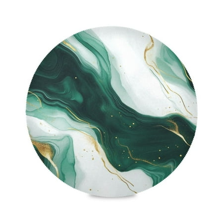 

WOBOGO Green Gilt Texture Round Placemats Set of 4 Heat Resistant Washable Kitchen Table Decorations 15.4in